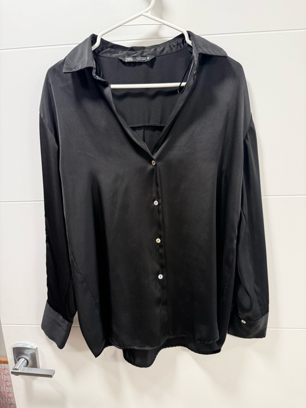 Zara Black Satin-Look Button Front Top
